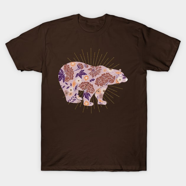 Brown bear silhouette and vintage flowers T-Shirt by Home Cyn Home 